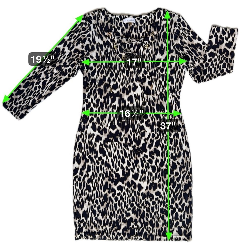 Calvin Klein Womens‎ Leopard Dress Sz 6 Mob Wife Italian Glam Animal Print Money - Picture 5 of 16